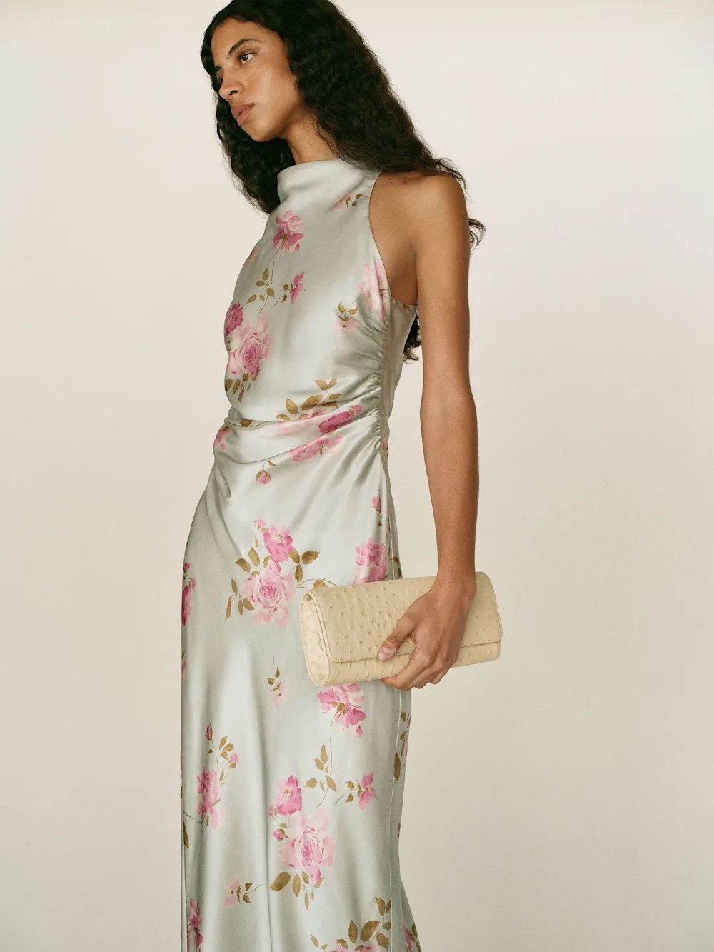 NEW Reformation Anaiis Long Silk Backless Dress Windswept Blue Floral US 0 UK 4